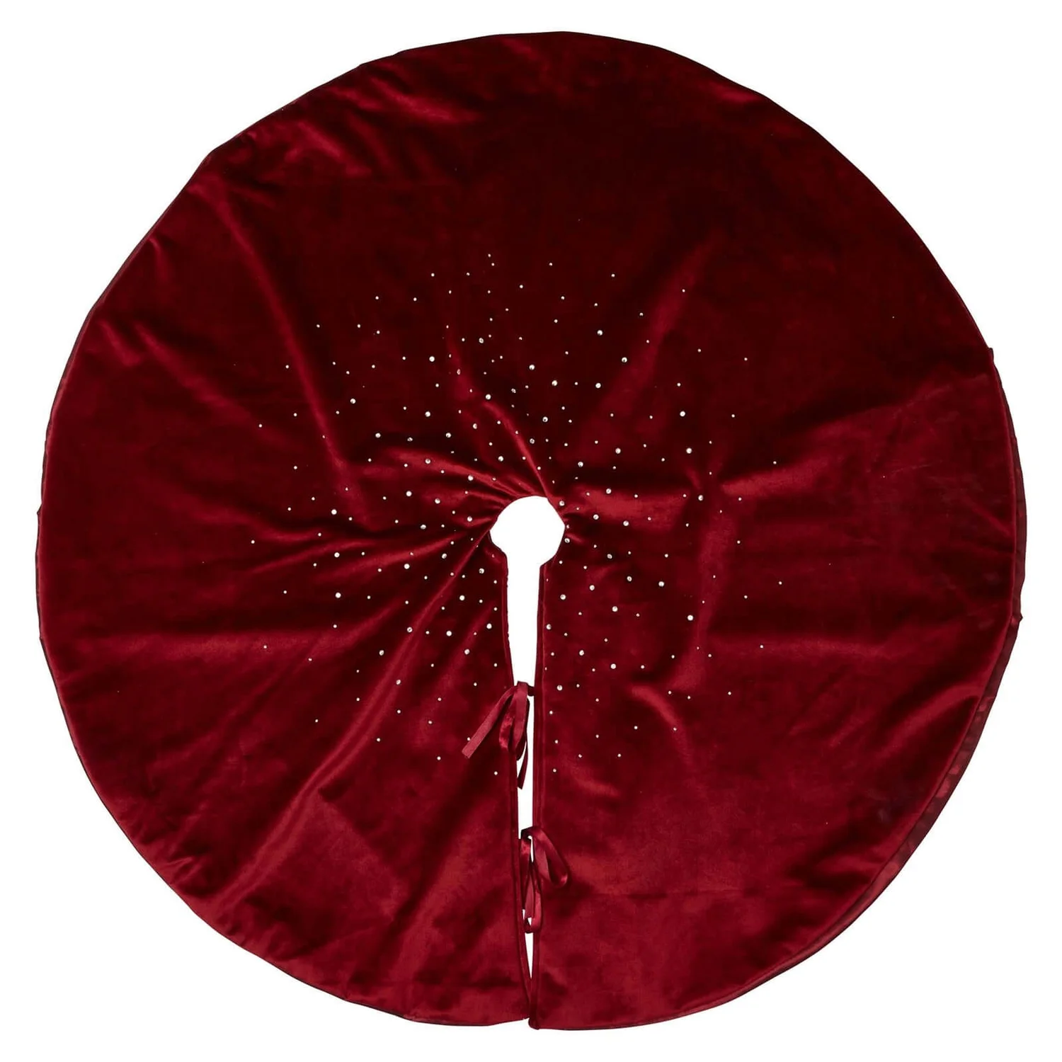 Red Velvet With Diamante Trim Christmas Tree Skirt 3 Red Velvet With Diamante Trim Christmas Tree Skirt