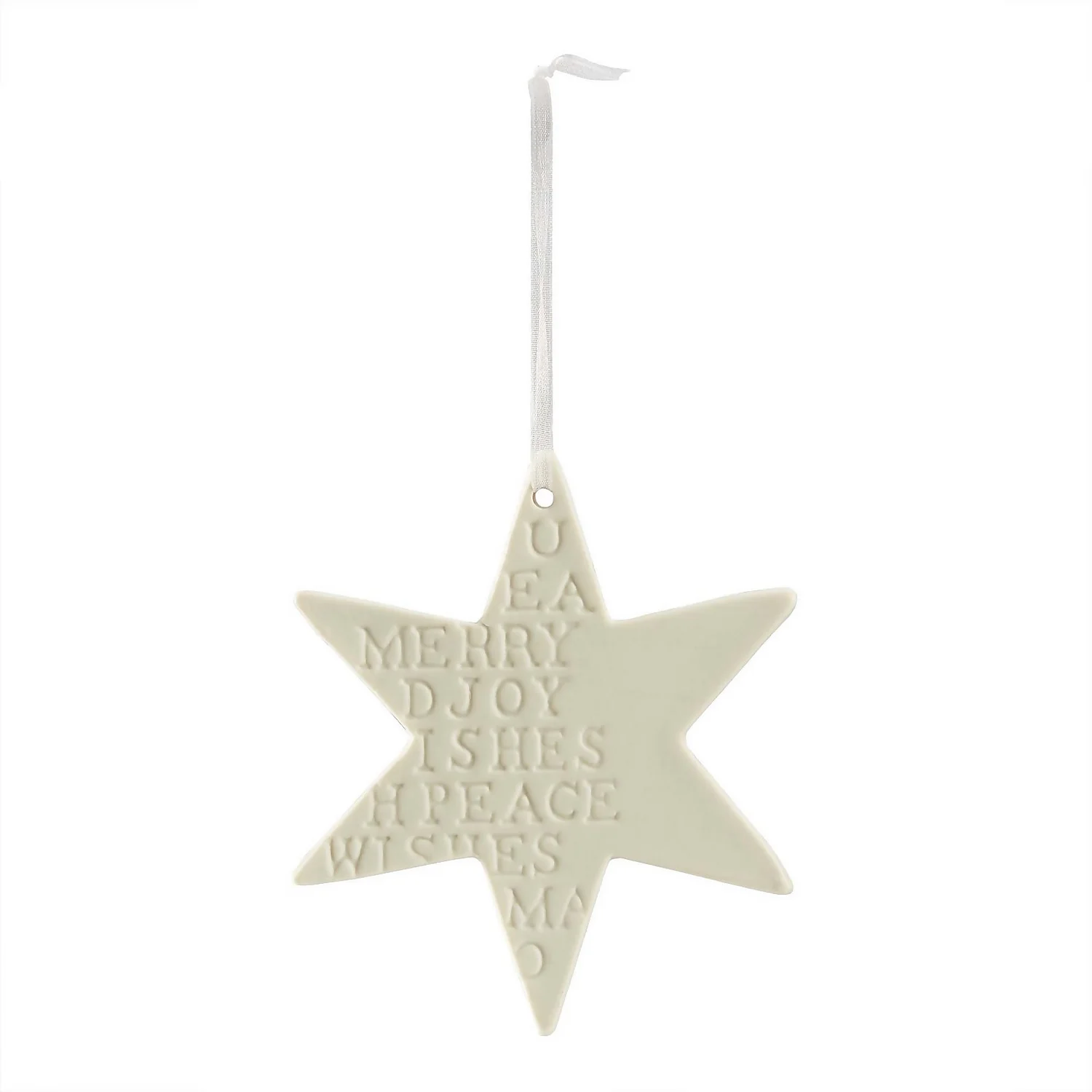 White Ceramic Message Star Christmas Tree Decoration 3 White Ceramic Message Star Christmas Tree Decoration
