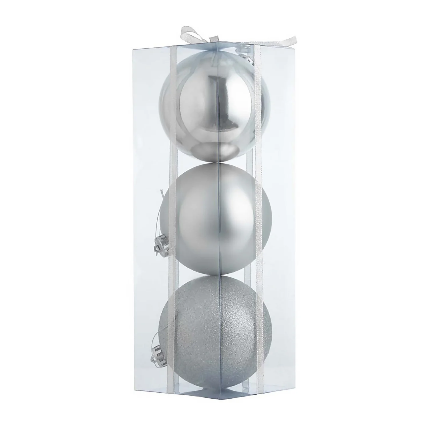 Large Silver Shatterproof Christmas Tree Baubles - Pack Of 3 3 Large Silver Shatterproof Christmas Tree Baubles - Pack Of 3