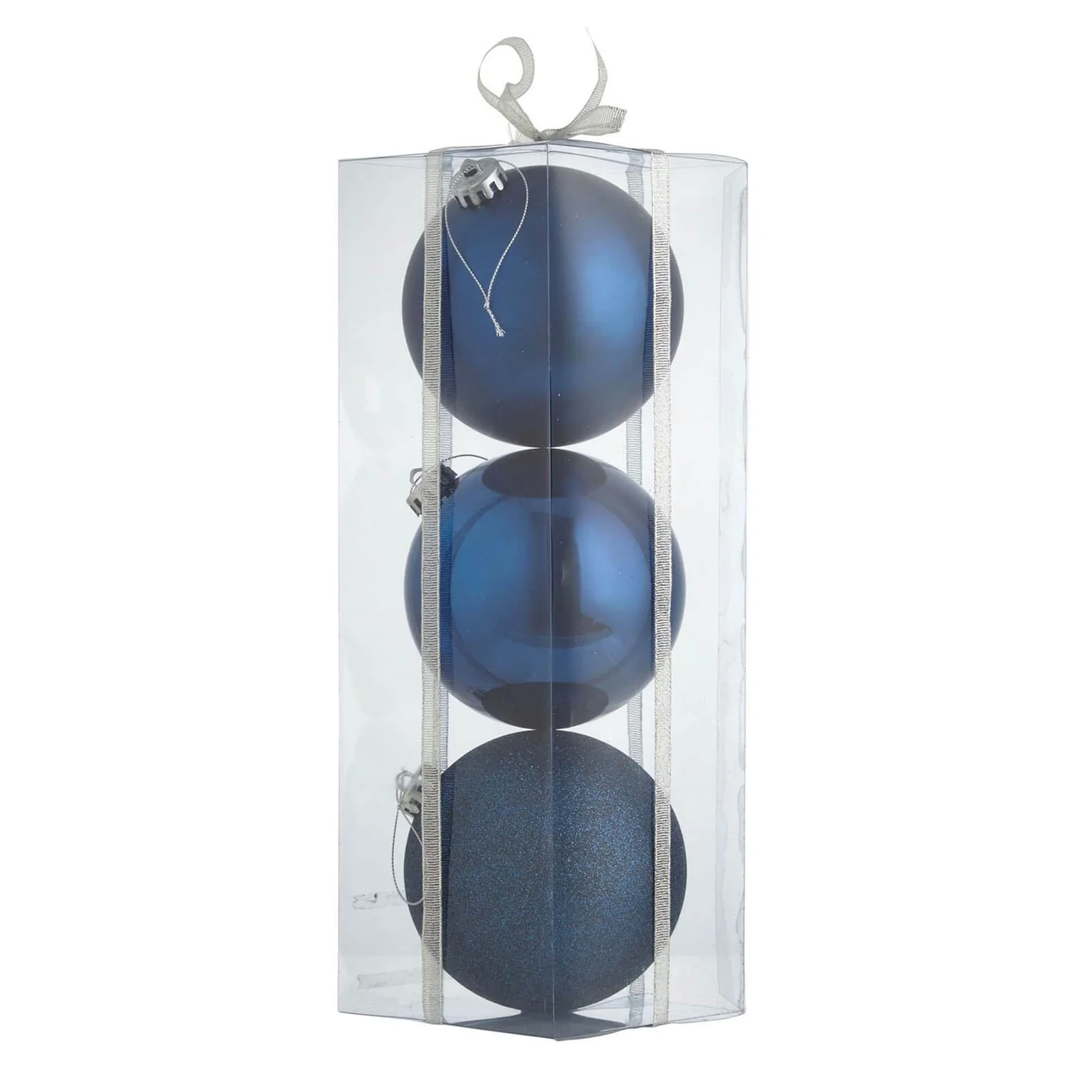 Large Dark Blue Shatterproof Christmas Tree Baubles - Pack Of 3 3 Large Dark Blue Shatterproof Christmas Tree Baubles - Pack Of 3