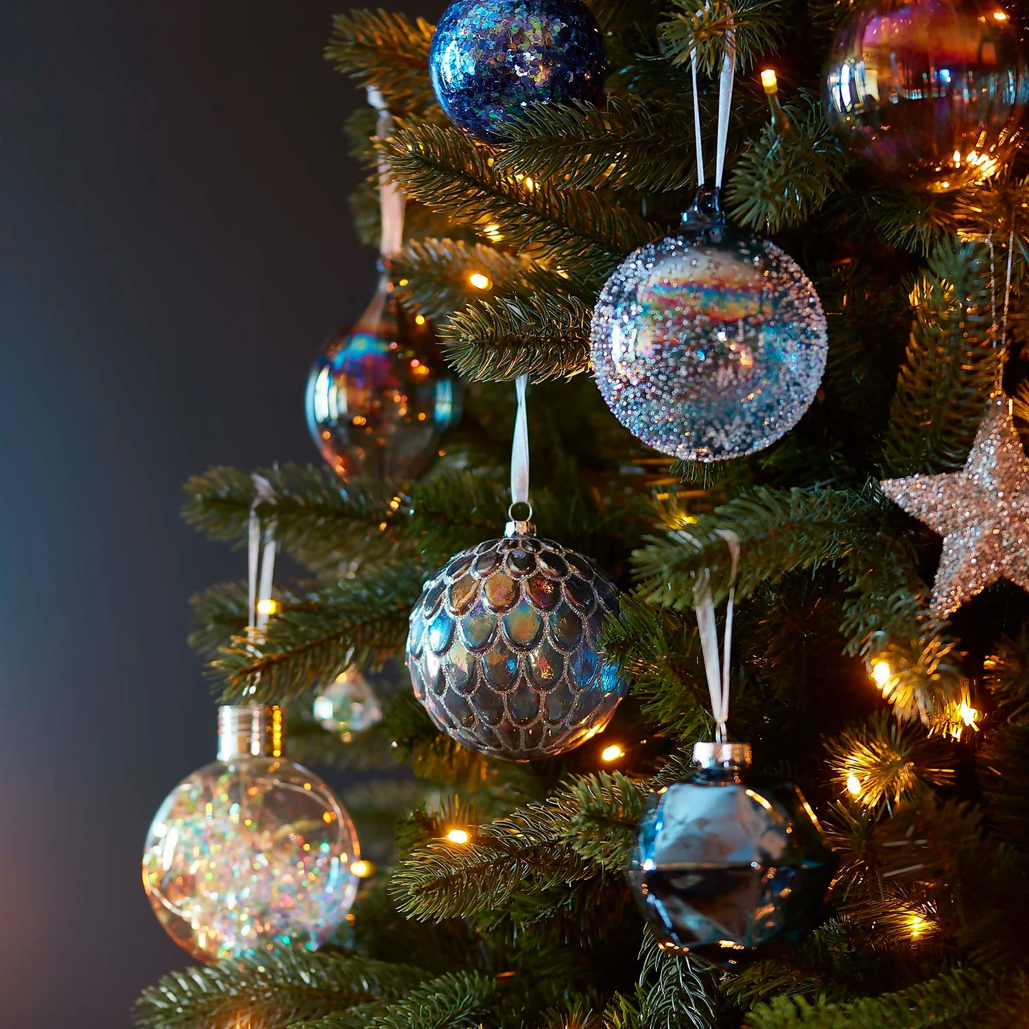Blue Sugar Frosted Glass Christmas Tree Bauble 4 Blue Sugar Frosted Glass Christmas Tree Bauble - Image 2