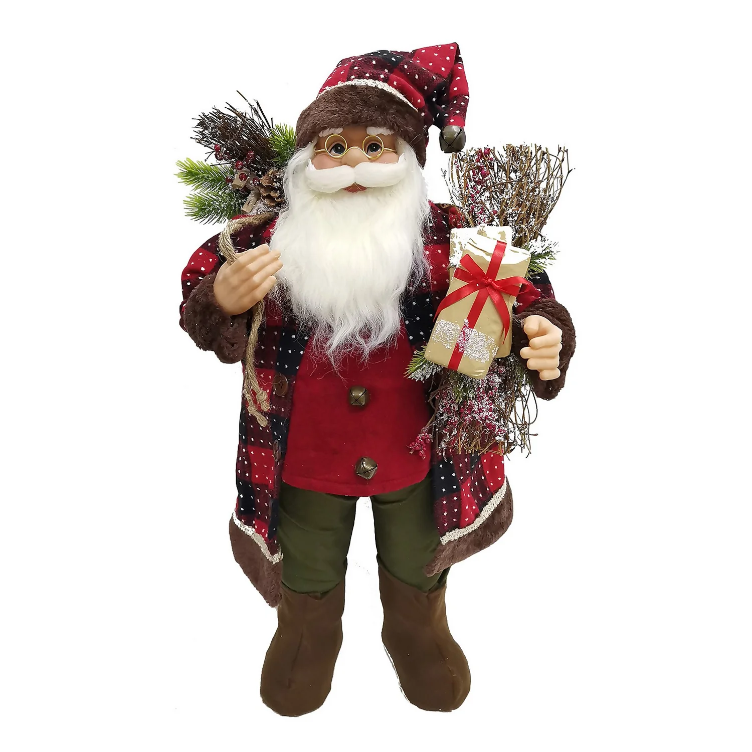 Standing Santa In Tartan Coat Christmas Decoration - 80cm 3 Standing Santa In Tartan Coat Christmas Decoration - 80cm