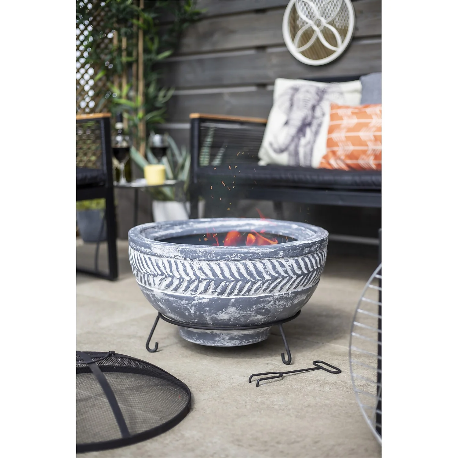 La Hacienda Idris Clay Fire Bowl - Grey 4 La Hacienda Idris Clay Fire Bowl - Grey - Image 2