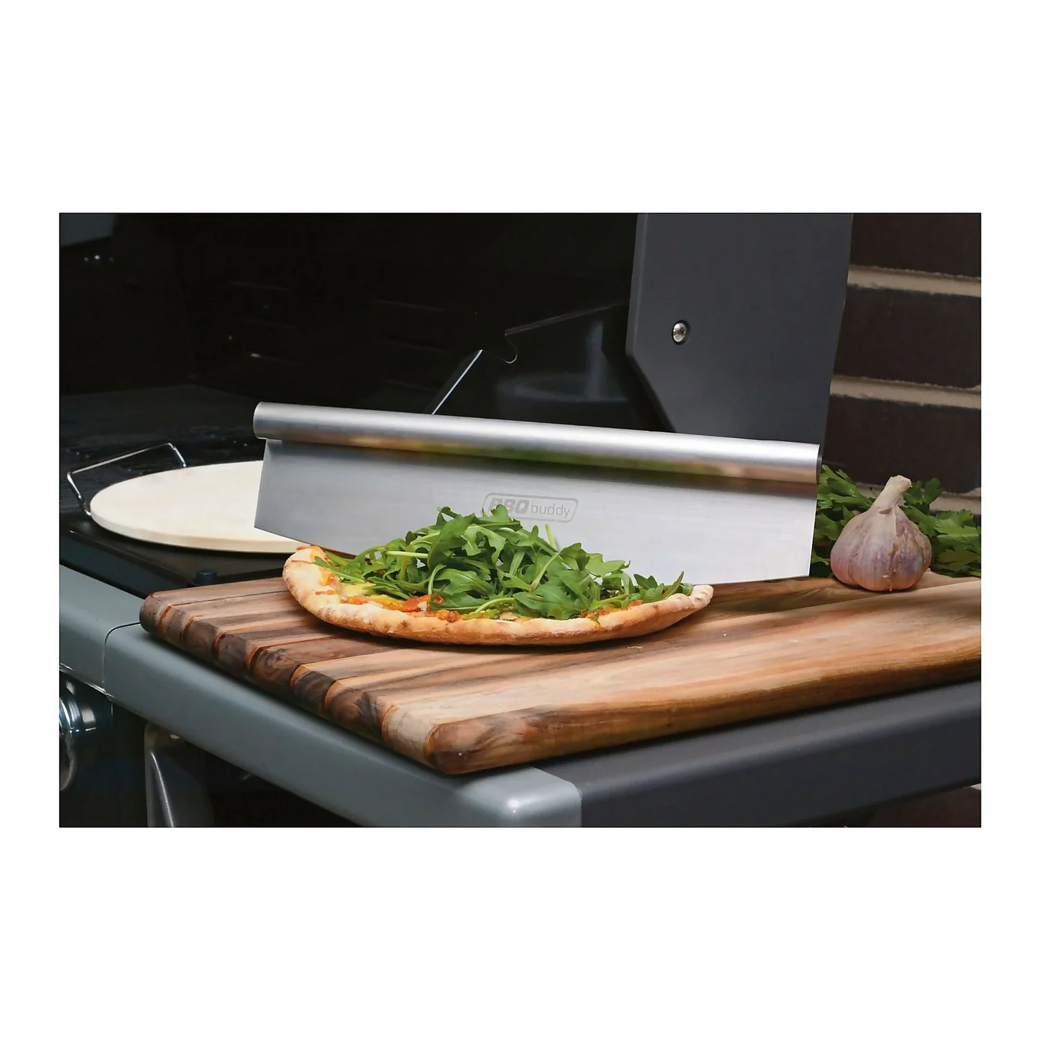 BBQ Pizza Stone With Stand And Cutter 4 BBQ Pizza Stone With Stand And Cutter - Image 2