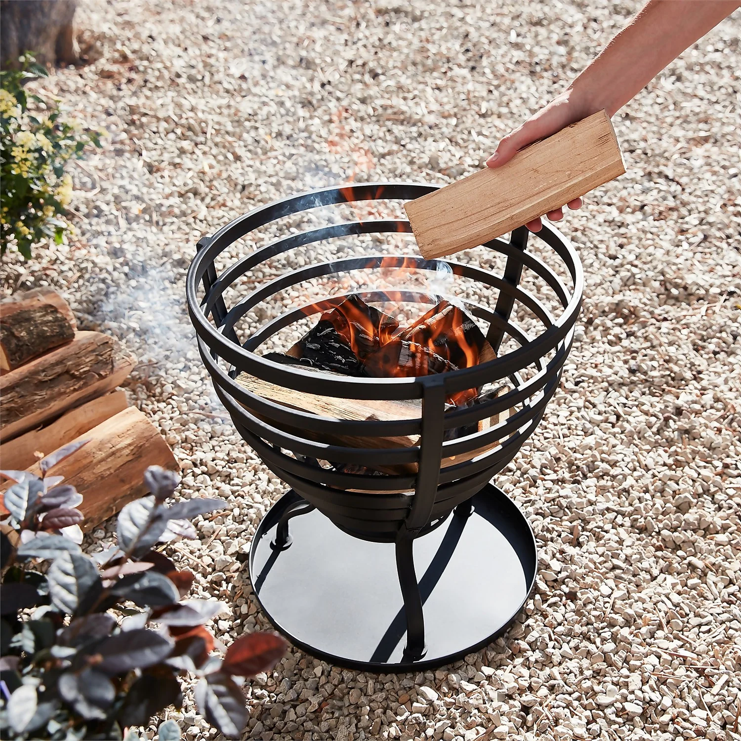 None Texas Black Painted Steel Stripe Fire Basket 4 None Texas Black Painted Steel Stripe Fire Basket - Image 2