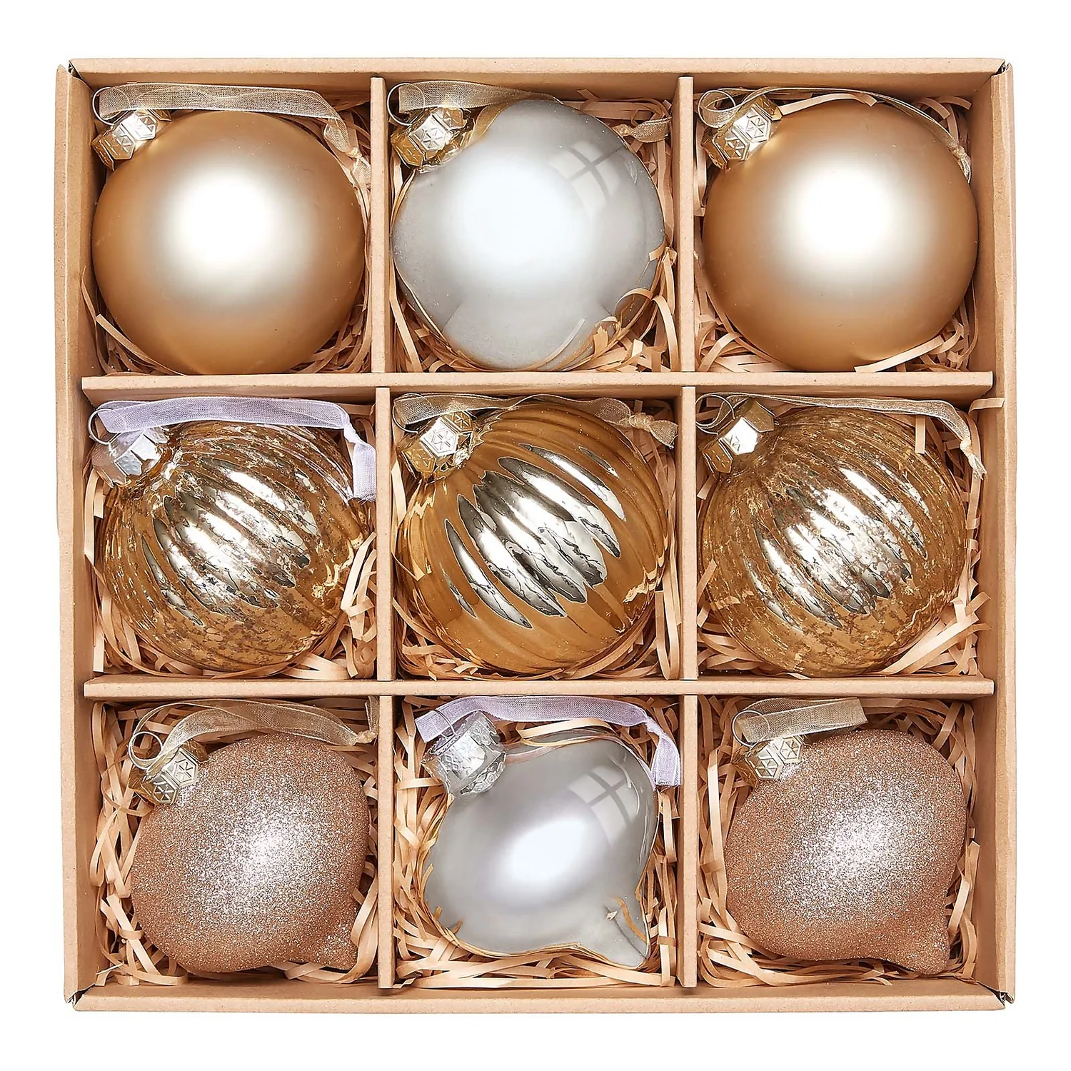 Gold Glass Christmas Tree Baubles - 9 Pack 3 Gold Glass Christmas Tree Baubles - 9 Pack