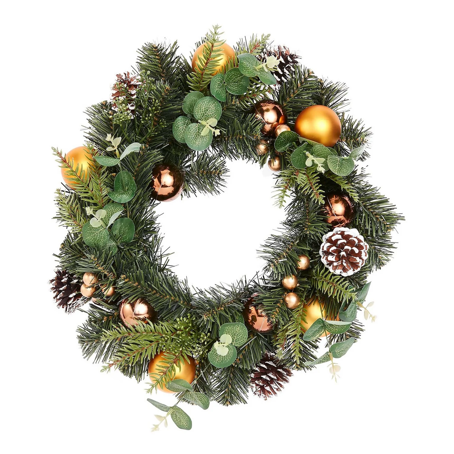 Natural Foliage With Bronze Baubles Christmas Wreath - 50cm 3 Natural Foliage With Bronze Baubles Christmas Wreath - 50cm