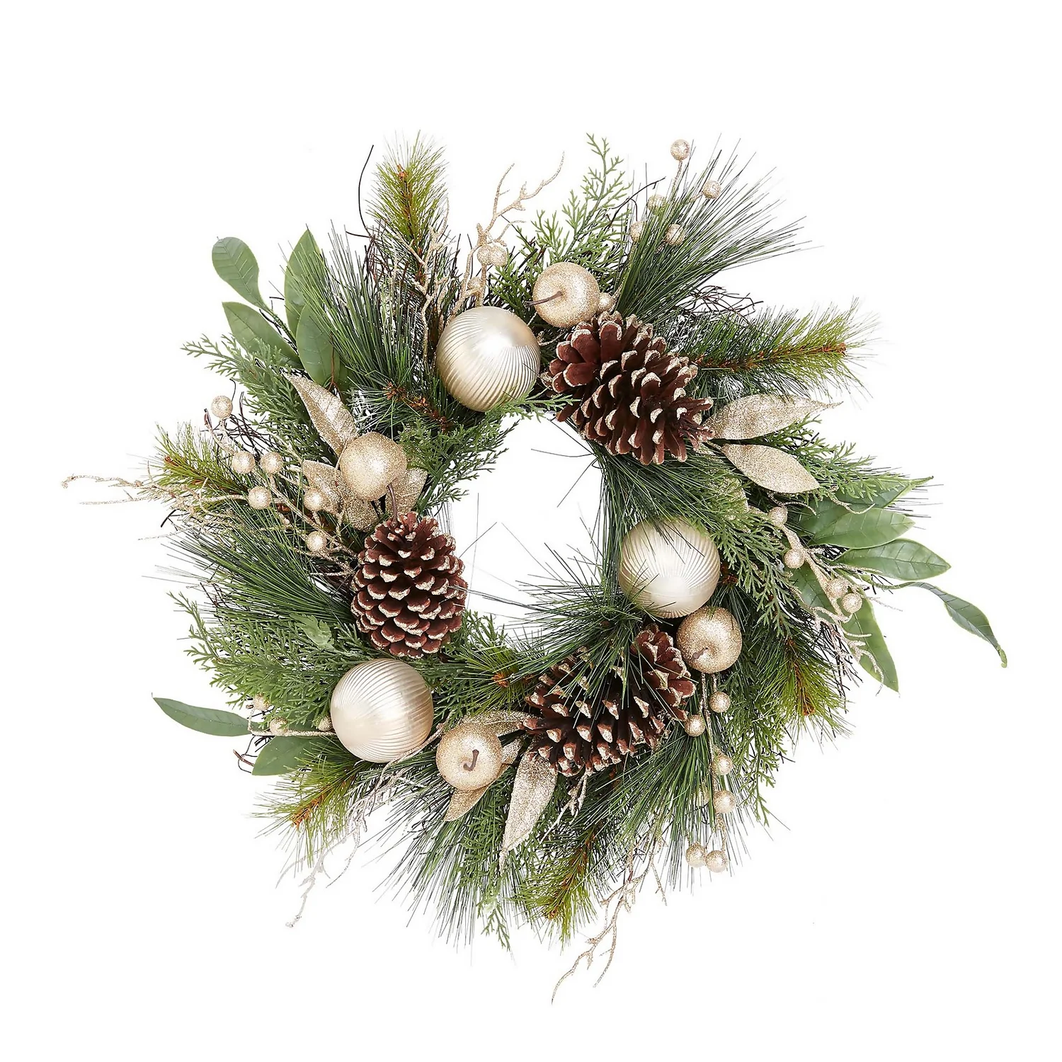 Natural Cone And Gold Bauble Christmas Wreath - 50cm 3 Natural Cone And Gold Bauble Christmas Wreath - 50cm