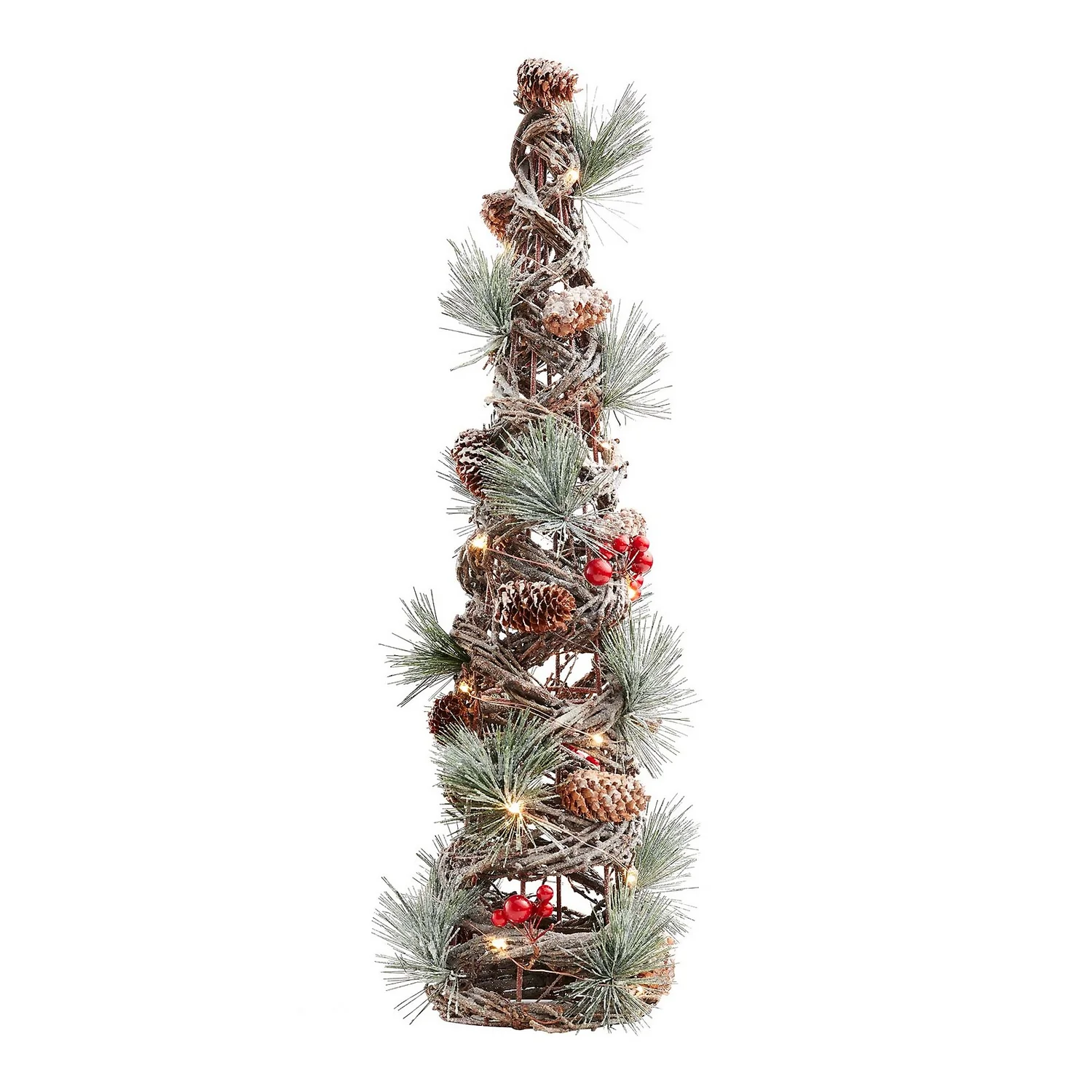 Red Berry & Cone Christmas Tree Decoration With Lights - 55cm 3 Red Berry & Cone Christmas Tree Decoration With Lights - 55cm