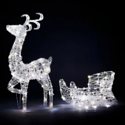 Acrylic 3D LED Reindeer & Sleigh 3-in-1 Outdoor Christmas Light - Warm & Cool White