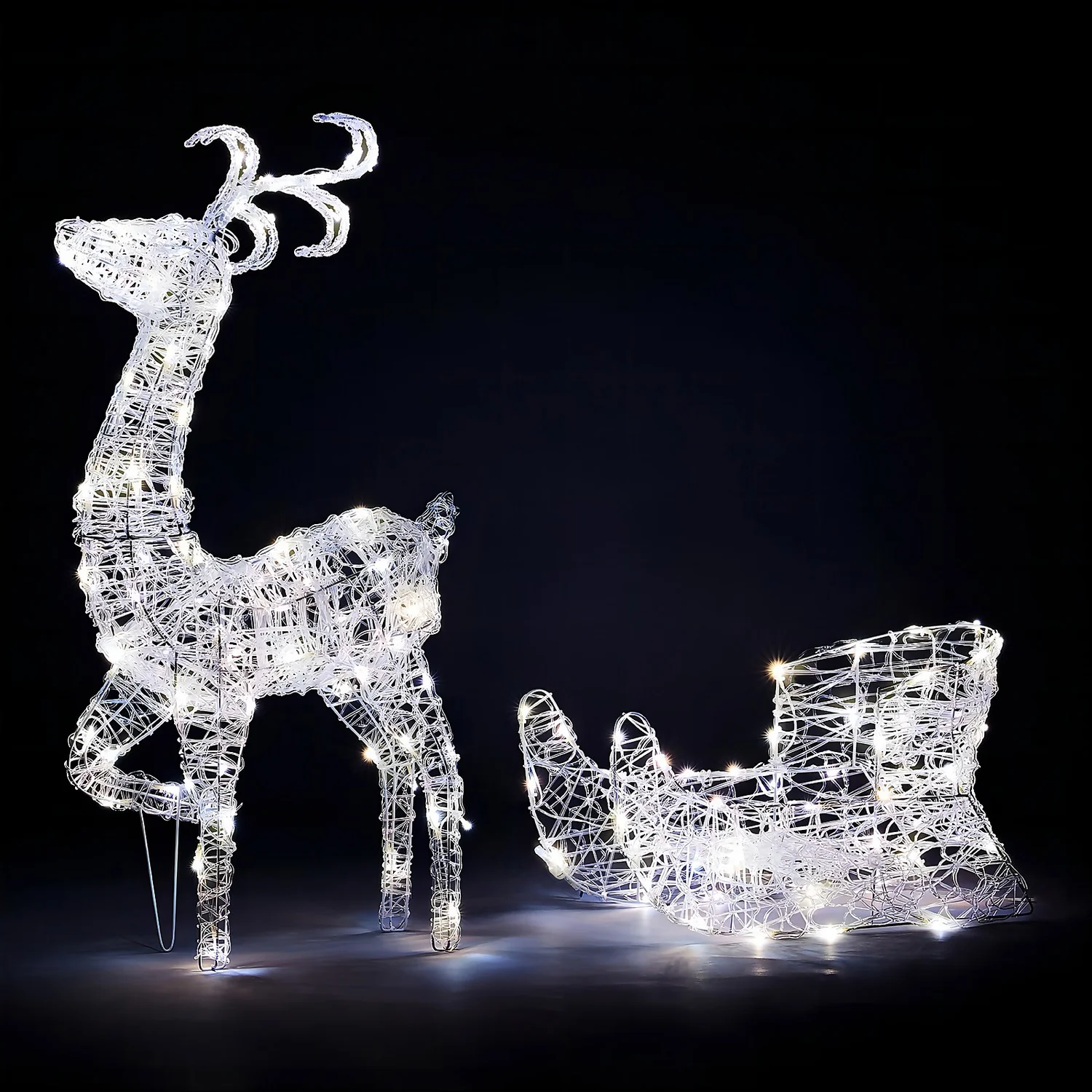 Acrylic 3D LED Reindeer & Sleigh 3-in-1 Outdoor Christmas Light - Warm & Cool White 3 Acrylic 3D LED Reindeer & Sleigh 3-in-1 Outdoor Christmas Light - Warm & Cool White