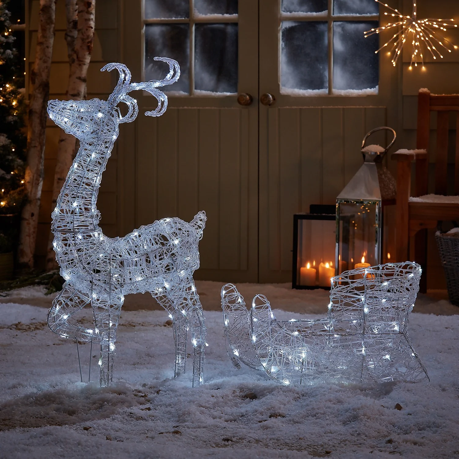 Acrylic 3D LED Reindeer & Sleigh 3-in-1 Outdoor Christmas Light - Warm & Cool White 4 Acrylic 3D LED Reindeer & Sleigh 3-in-1 Outdoor Christmas Light - Warm & Cool White - Image 2