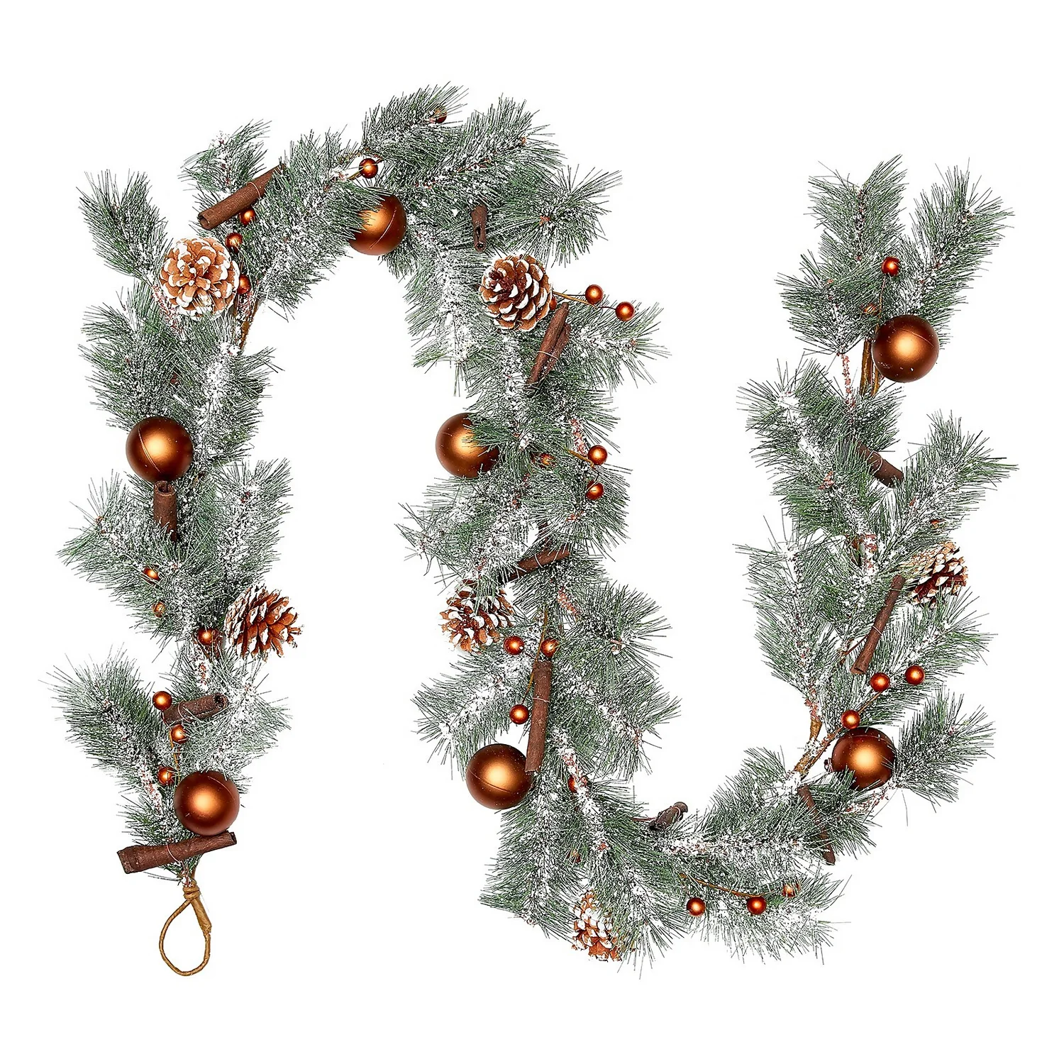Snowy Bauble, Pinecone & Cinnamon Christmas Garland - 180cm 3 Snowy Bauble, Pinecone & Cinnamon Christmas Garland - 180cm