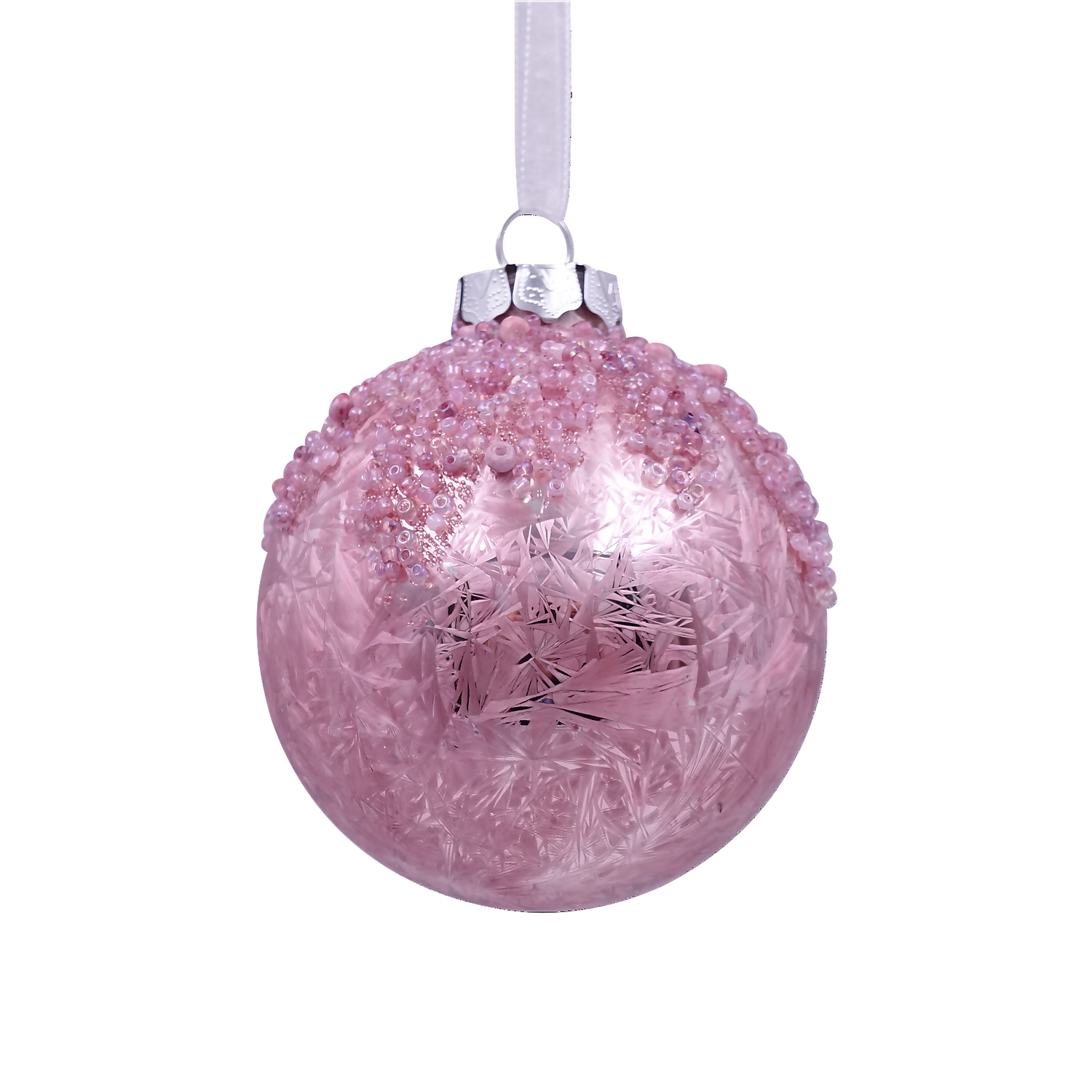 Mid Pink Beaded Satin Christmas Tree Bauble - 90mm 3 Mid Pink Beaded Satin Christmas Tree Bauble - 90mm