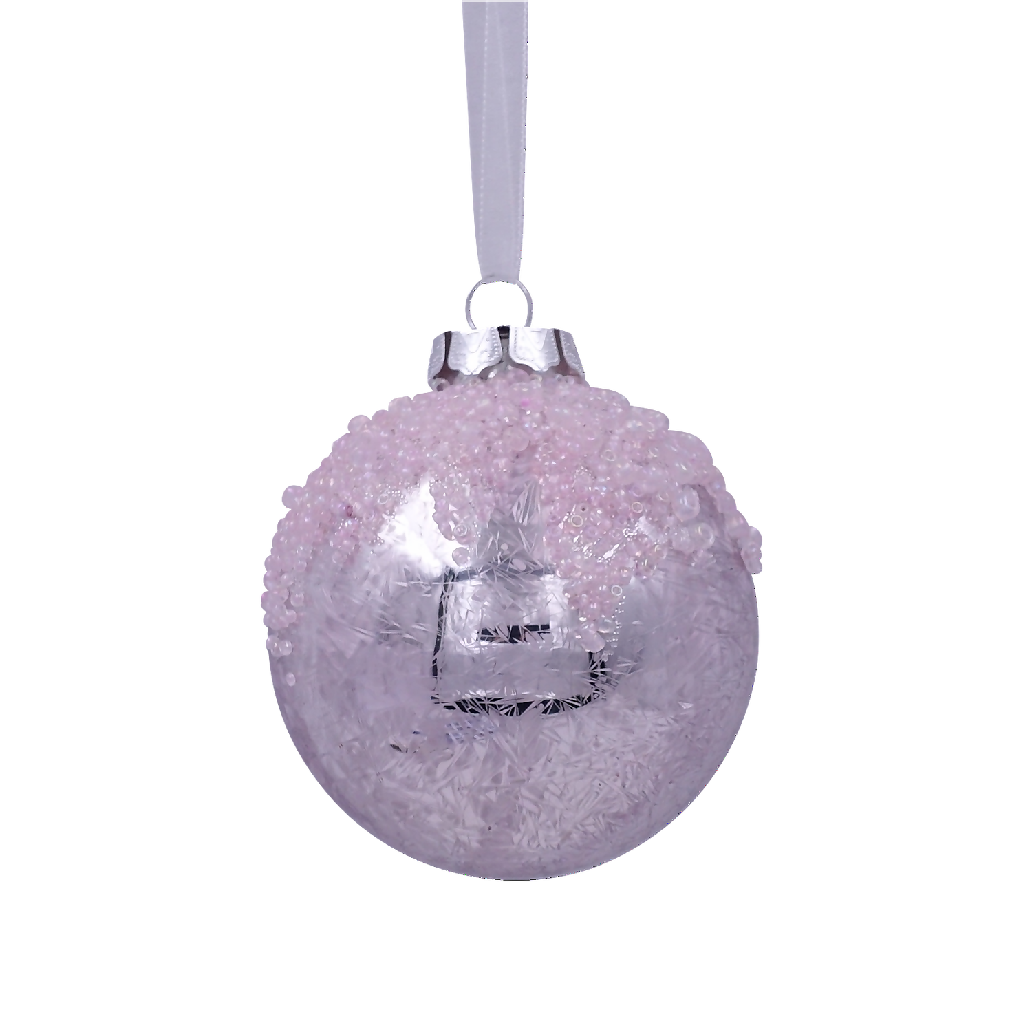 Light Pink Beaded Satin Christmas Tree Bauble - 90mm 3 Light Pink Beaded Satin Christmas Tree Bauble - 90mm