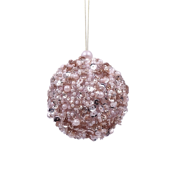Pink Beaded Pearl Christmas Tree Bauble - 80mm