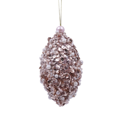 Pink Beaded Pearl Teardrop Christmas Tree Bauble - 80mm