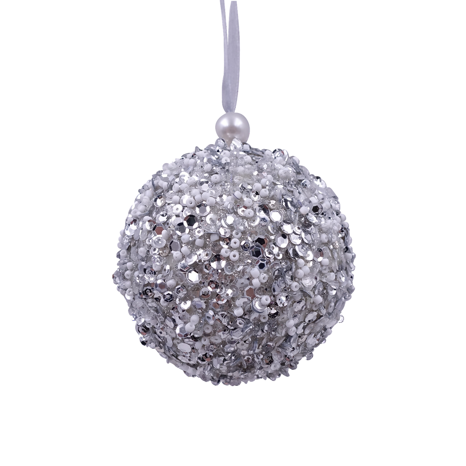 Silver Sequin Christmas Tree Bauble - 100mm 3 Silver Sequin Christmas Tree Bauble - 100mm