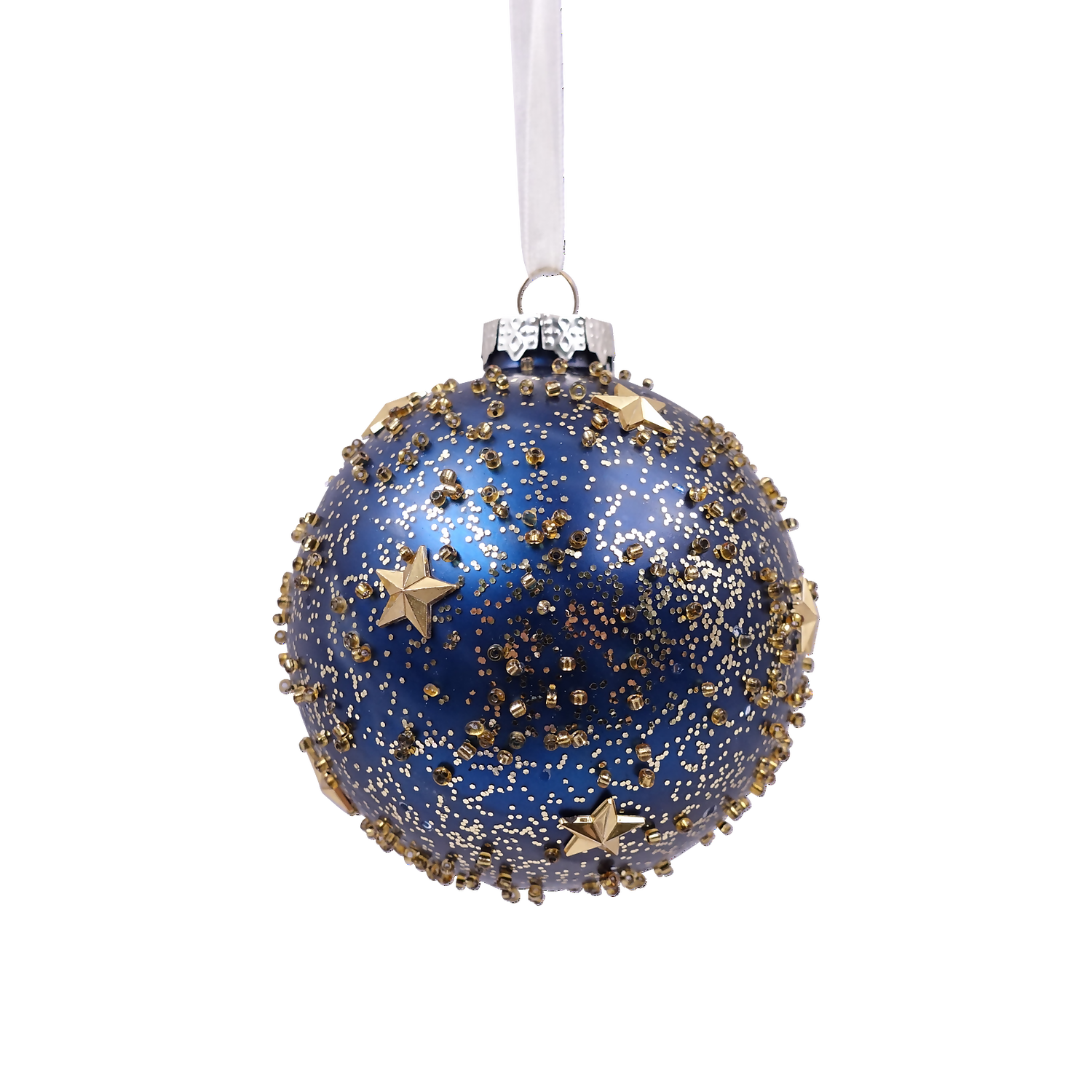 Navy & Gold Star Glass Christmas Tree Bauble - 90mm 3 Navy & Gold Star Glass Christmas Tree Bauble - 90mm