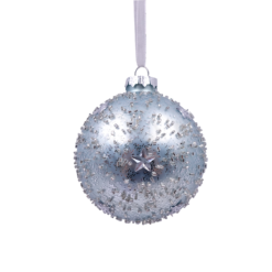 Duck Egg & Silver Star Glass Christmas Tree Bauble - 90mm