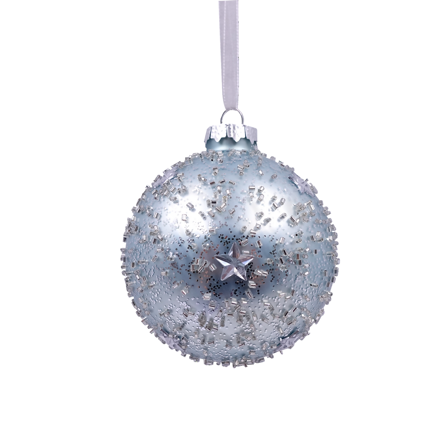 Duck Egg & Silver Star Glass Christmas Tree Bauble - 90mm 3 Duck Egg & Silver Star Glass Christmas Tree Bauble - 90mm