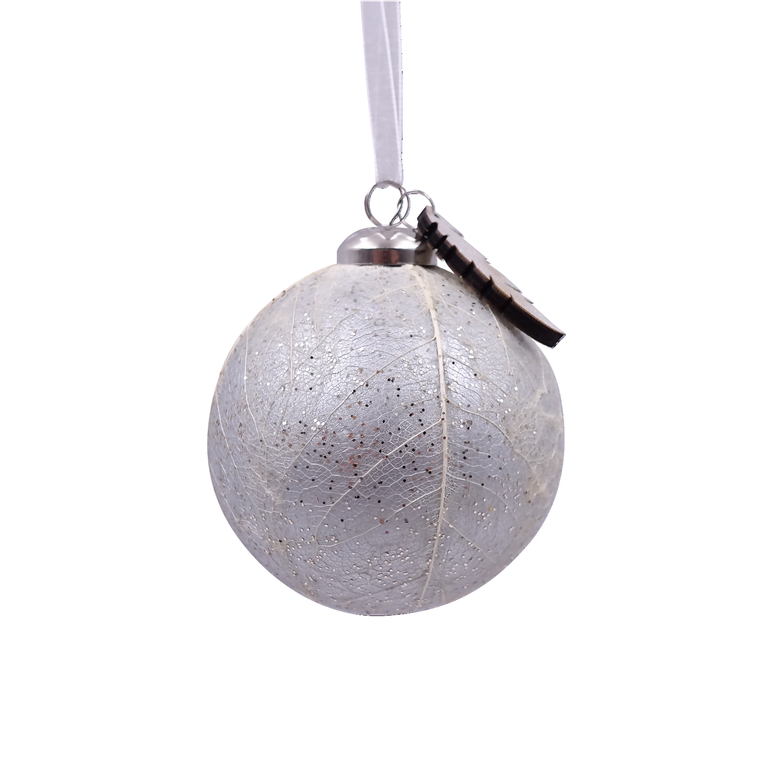 Silver Leaf Textured Christmas Tree Bauble - 90mm 3 Silver Leaf Textured Christmas Tree Bauble - 90mm