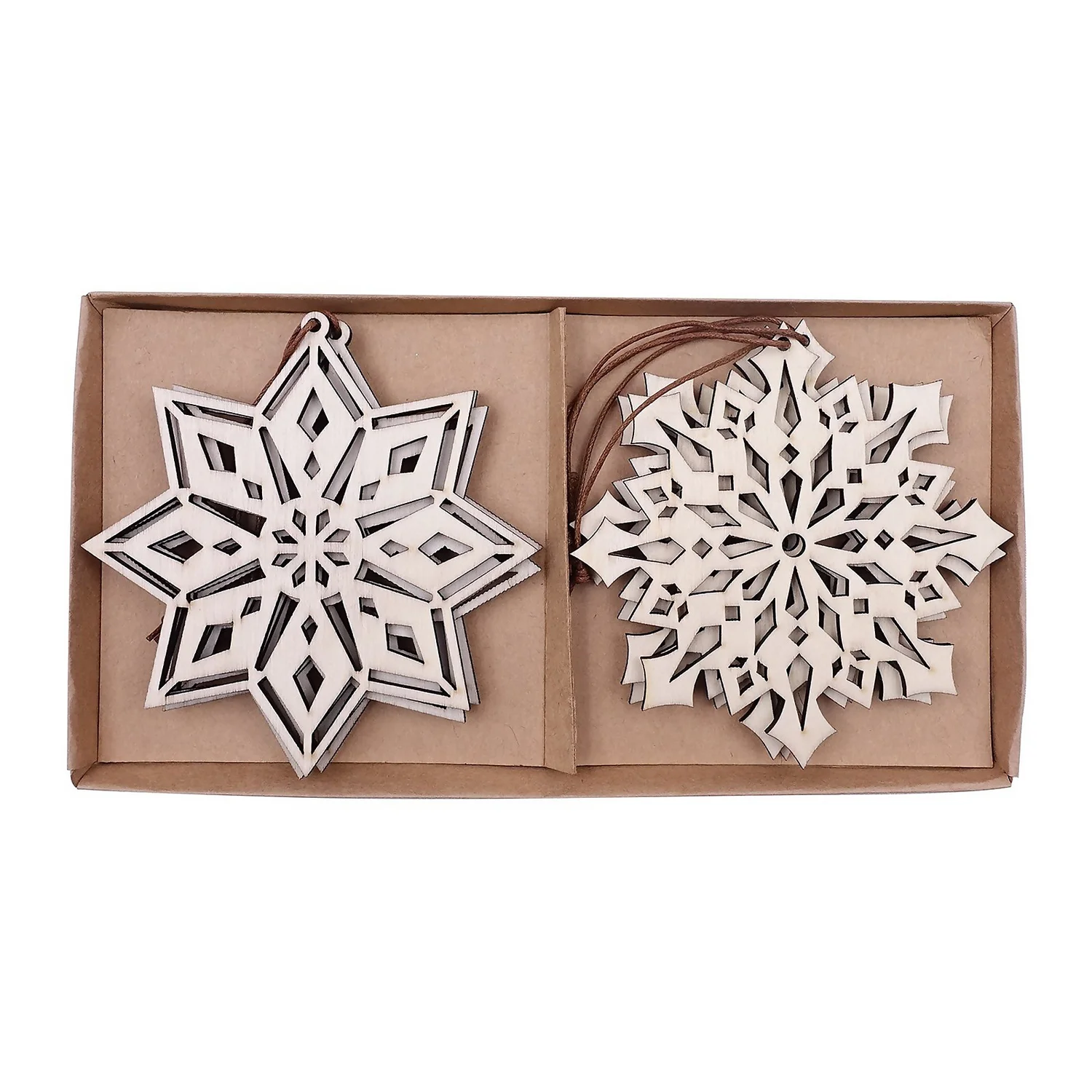 Wooden Snowflake Christmas Tree Decorations - Pack Of 6 5 Wooden Snowflake Christmas Tree Decorations - Pack Of 6 - Image 3