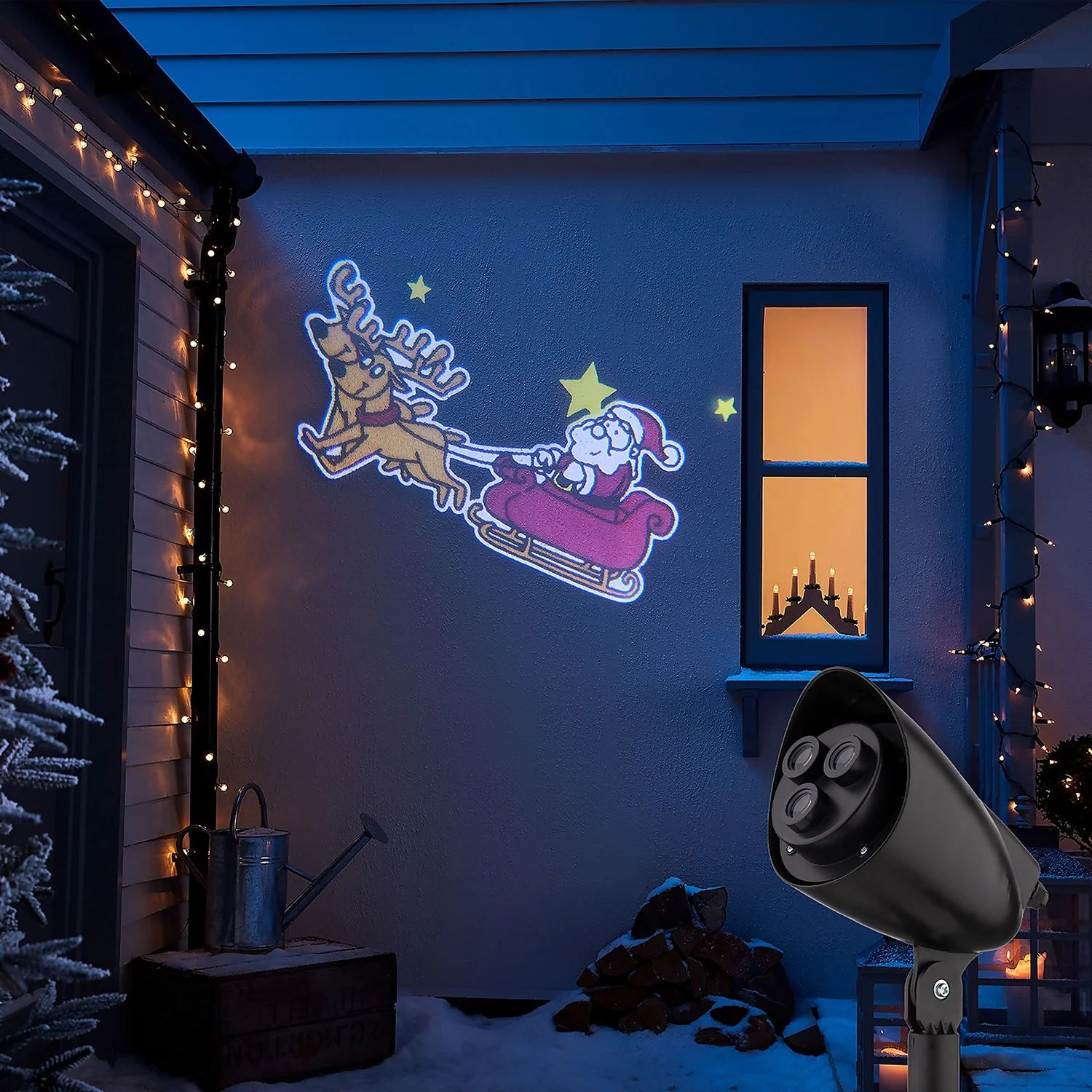 Santa In Sleigh & Reindeer Outdoor LED Christmas Projector 4 Santa In Sleigh & Reindeer Outdoor LED Christmas Projector - Image 2