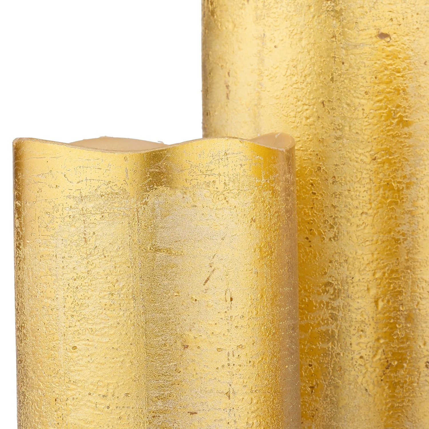 3 LED Christmas Pillar Candles - Gold (Battery Operated) 5 3 LED Christmas Pillar Candles - Gold (Battery Operated) - Image 3