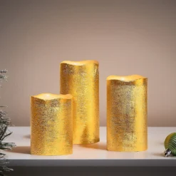 3 LED Christmas Pillar Candles - Gold (Battery Operated) 8 3 LED Christmas Pillar Candles - Gold (Battery Operated) -NON Outdoor Shop 13700645 7864966107478953
