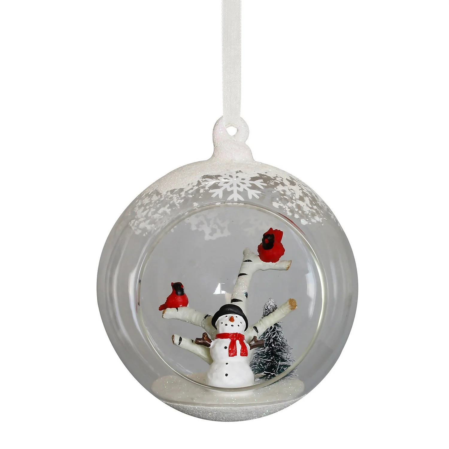 Open Glass Snowman Scene Christmas Tree Bauble -90mm 3 Open Glass Snowman Scene Christmas Tree Bauble -90mm
