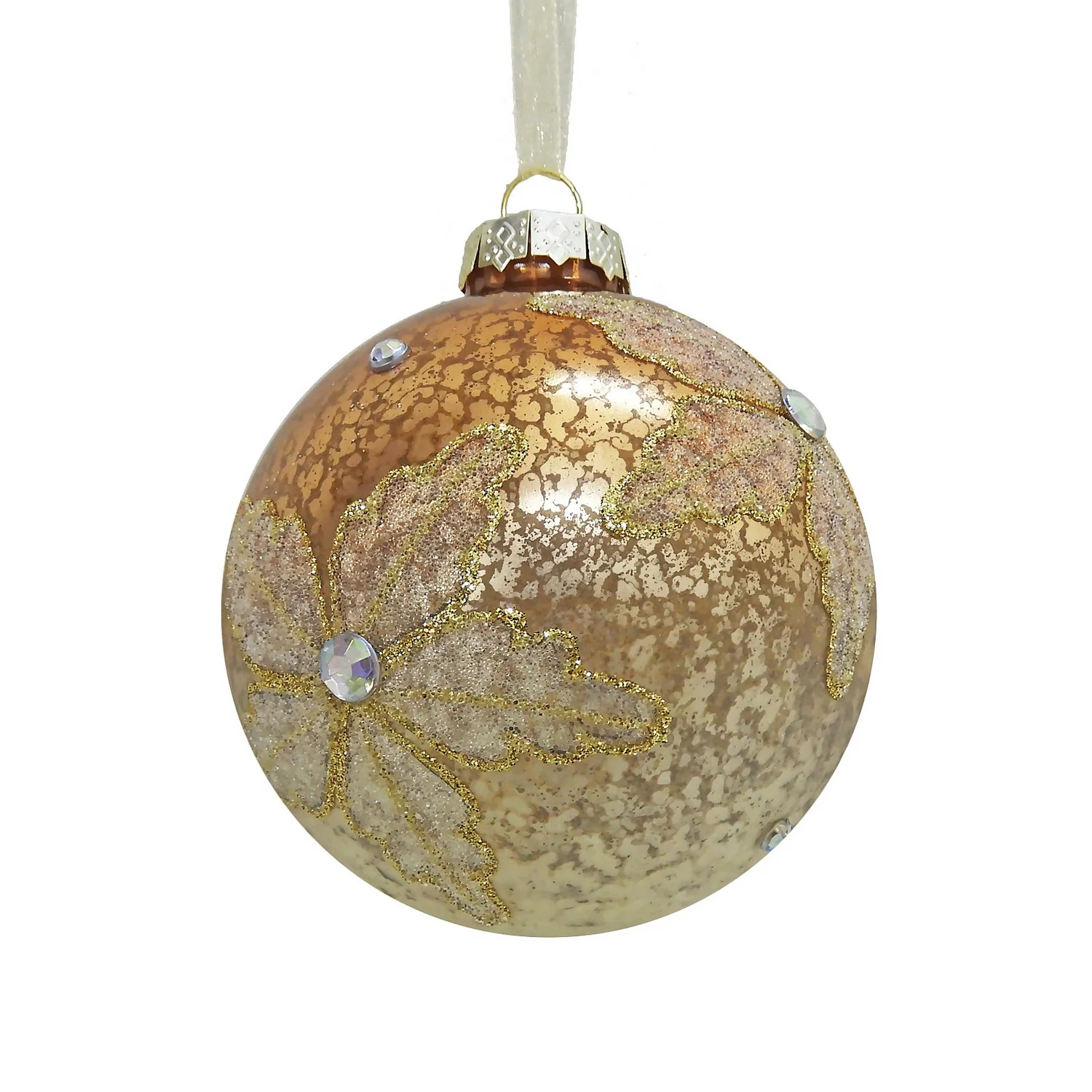 Bronze Antique Floral Christmas Tree Bauble - 90mm 3 Bronze Antique Floral Christmas Tree Bauble - 90mm