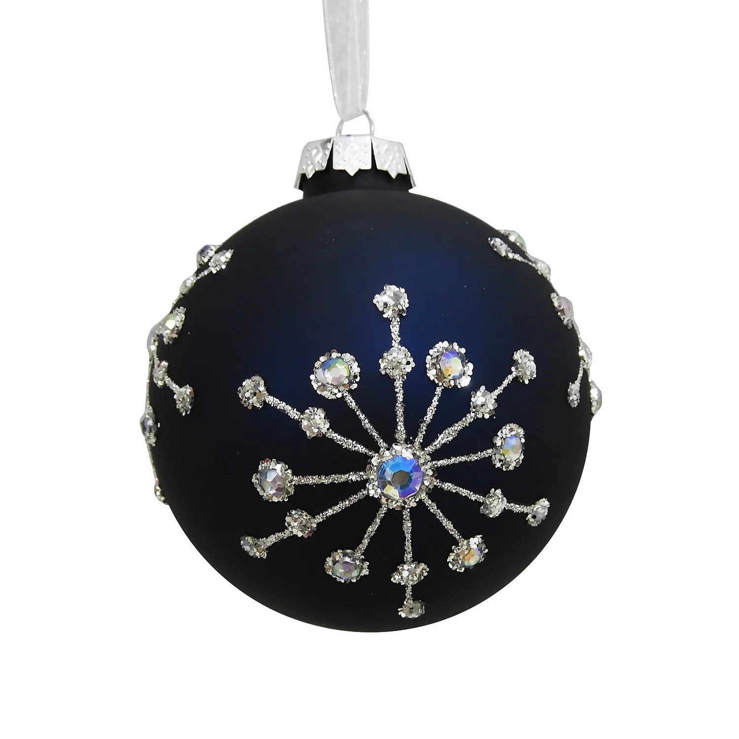 Navy Snowflake Jewel Christmas Tree Bauble - 90mm 3 Navy Snowflake Jewel Christmas Tree Bauble - 90mm