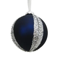 Navy Stripe Jewel Glass Christmas Tree Bauble - 90mm