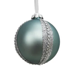 Duck Egg Stripe Jewel Glass Christmas Tree Bauble - 90mm