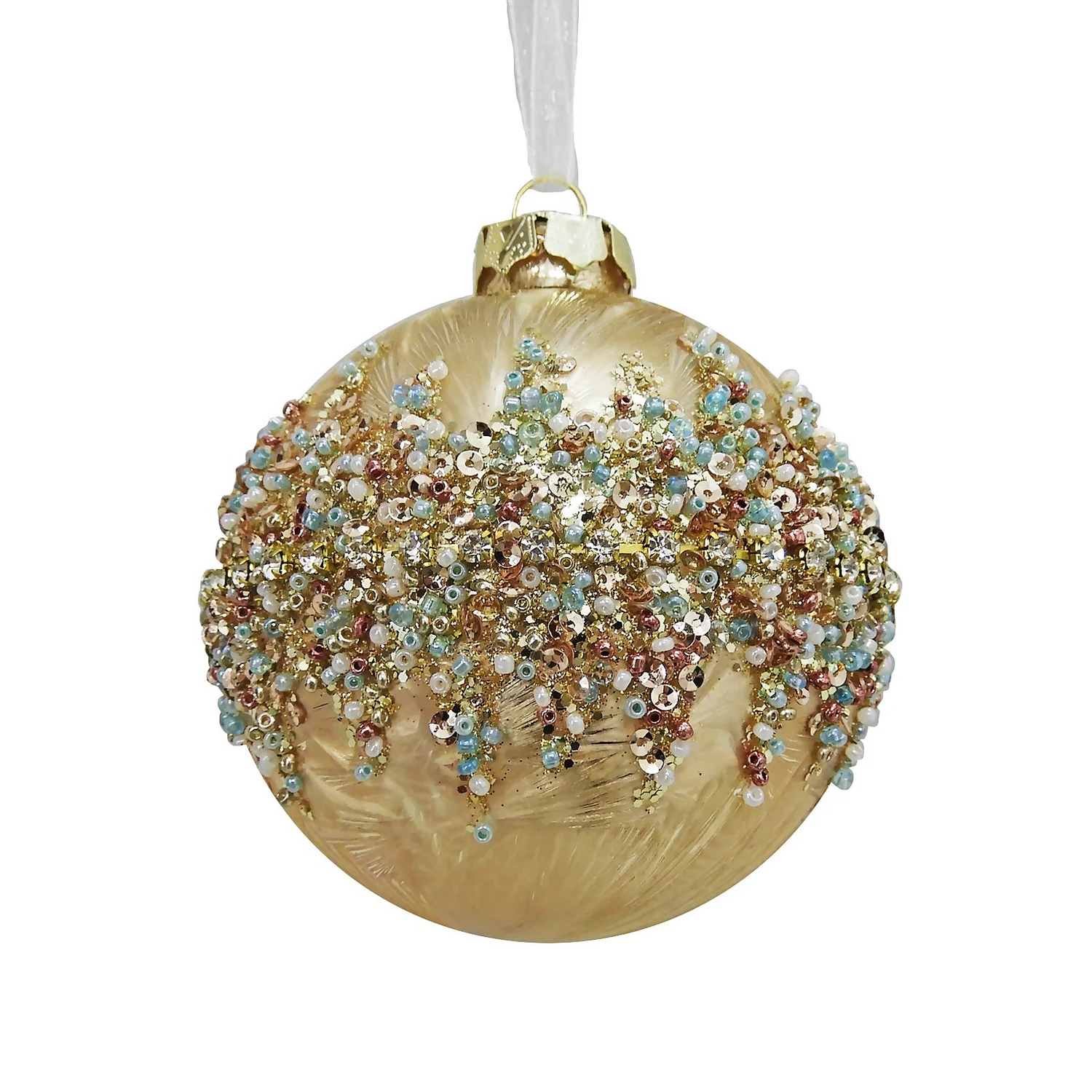 Gold Deco Jewels Glass Christmas Tree Bauble - 90mm 3 Gold Deco Jewels Glass Christmas Tree Bauble - 90mm