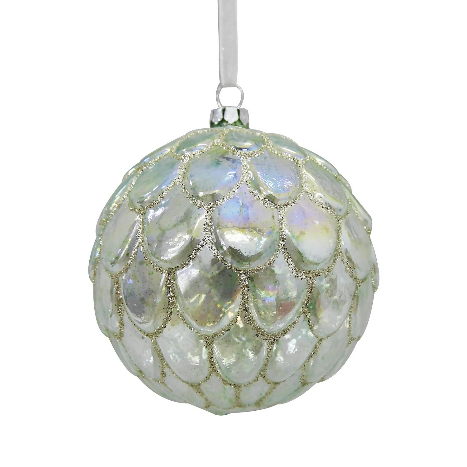 Green Iridescent Scallop Christmas Tree Bauble - 100mm 3 Green Iridescent Scallop Christmas Tree Bauble - 100mm