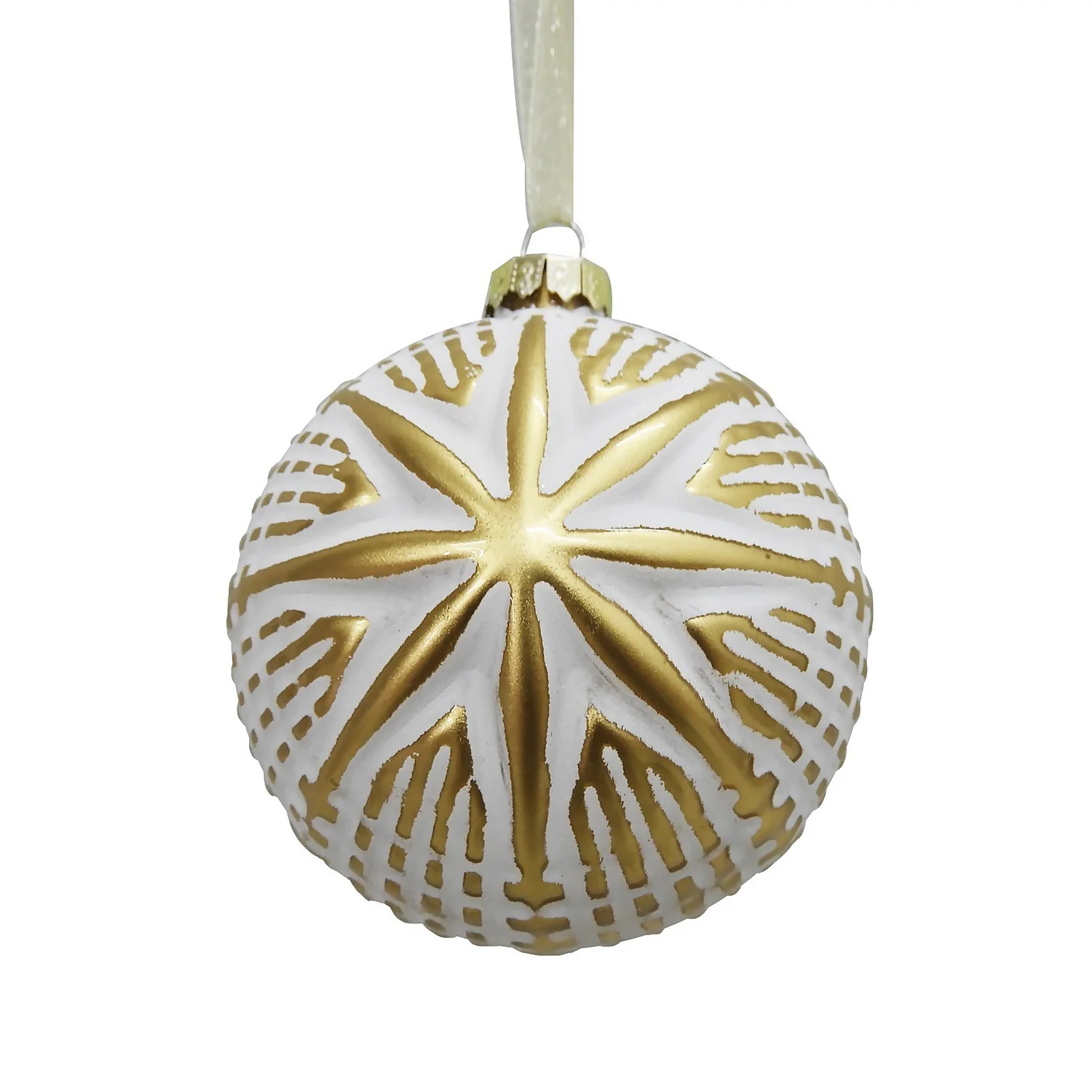 White & Gold Debossed Star Pattern Glass Christmas Tree Bauble 3 White & Gold Debossed Star Pattern Glass Christmas Tree Bauble